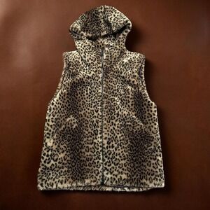 Vintage J Percy Marvin Richards Leopard Faux Fur Hooded Vest Mens Small USA Made